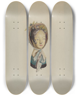 Triptych art skateboard deck of Alice Cosgrove Mannequin by Alice Cosgrove