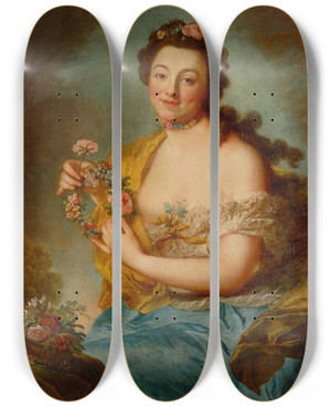 Triptych art skateboard deck of Anna Dorothea Therbusch Self Portrait As Flora by Anna Dorothea Therbusch (1721-1782)