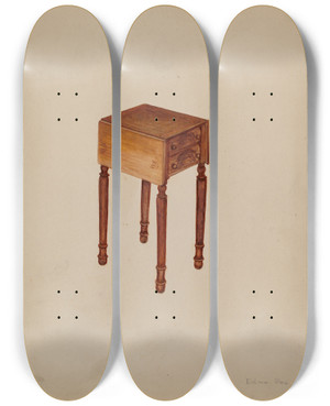 Triptych art skateboard deck of Edna C Rex Sewingtable by Edna C Rex (1893-1972)