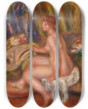 Triptych art skateboard deck of Pierreauguste Renoir Seated Female Nude Profile View Femme Nue Assise Vue De Profil by Pierre-Auguste Renoir (1841-1919)