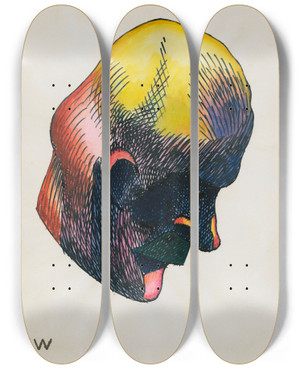 Triptych art skateboard deck of Karl Wiener Kopfstudie Aus Profile 10 Bltter Graz Ix by Karl Wiener (1901-1949)