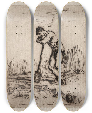Triptych art skateboard deck of Jeanfranois Millet Man Leaning On A Spade by Jean-Franois Millet (1814-1875)