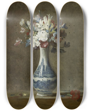 Triptych art skateboard deck of Jean Simon Chardin A Vase Of Flowers by Jean Simeon Chardin (1699-1779)