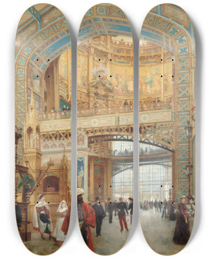 Triptych art skateboard deck of Louis Broud Le Dme Central De La Galerie Des Machines Lexposition Universelle De 1889 by Louis Beroud (1852-1930)