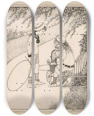 Triptych art skateboard deck of Nelly Spoor Meisje Knuffelt Een Pop Op Een Bank by Nelly Spoor (1885-1950)