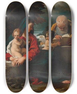Triptych art skateboard deck of Bartolomeo Schedoni The Rest On The Flight Into Egypt by Bartolomeo Schedoni (1578-1615)