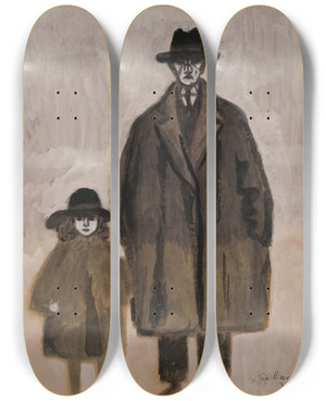 Triptych art skateboard deck of Lon Spilliaert Lon Spilliaert Et Madeleine En Promenade Ostende by Leon Spilliaert (1881-1946)