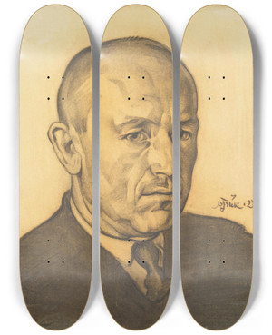 Triptych art skateboard deck of Nikolai Triik A H Tammsaare Portree by Nikolai Triik (1884-1940)