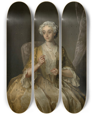 Triptych art skateboard deck of Philippe Mercier Portrait Of A Lady by Philippe Mercier (1689-1760)