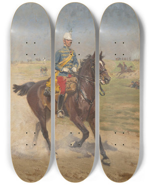 Triptych art skateboard deck of Alexander Pock Reitender Soldat by Alexander Pock (1871-1950)