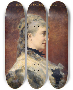 Triptych art skateboard deck of Thobald Chartran Portrait Dmilie Broisat by Theobald Chartran (1849-1907)