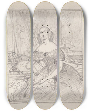 Triptych art skateboard deck of Nicaise De Keyser Portrait Of A Woman_21 by Nicaise De Keyser (1813-1887)