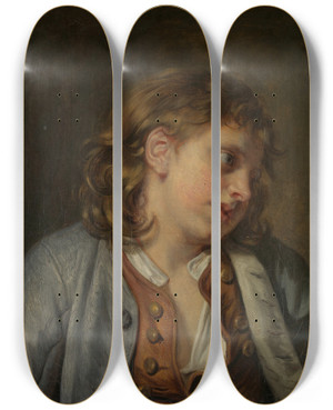 Triptych art skateboard deck of Jeanbaptiste Greuze Head Of A Young Boy_1 by Jean-Baptiste Greuze (1725-1805)