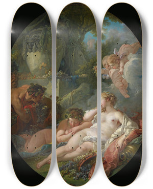 Triptych art skateboard deck of Franois Boucher Sleeping Bacchantes Surprised By Satyrs by Francois Boucher (1703-1770)