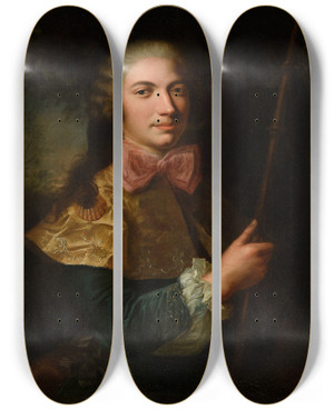 Triptych art skateboard deck of Marianne Loir Gentilhomme En Costume De Pnitent De Saintjacques by Marianne Loir (1715-1769)
