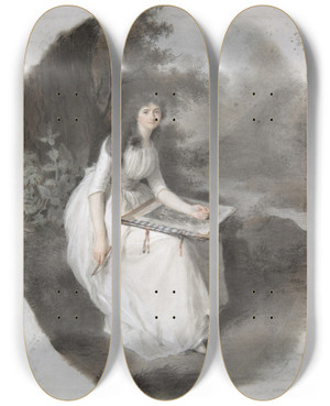 Triptych art skateboard deck of Firmin Massot Portrait Of A Seated Young Lady Drawing Under A Tree Late 18Th19Th Century by Firmin Massot (1766-1849)