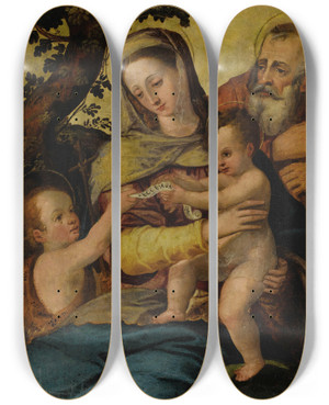 Triptych art skateboard deck of After Agnolo Bronzino Holy Family With Saint John The Baptist by After Agnolo Bronzino (1503-1572)