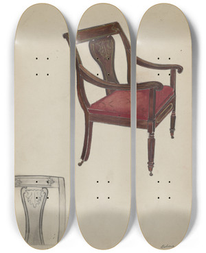Triptych art skateboard deck of Edna C Rex Arm Chair by Edna C Rex (1893-1972)