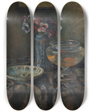 Triptych art skateboard deck of Jzef Pankiewicz Anemones by Jozef Pankiewicz (1866-1940)