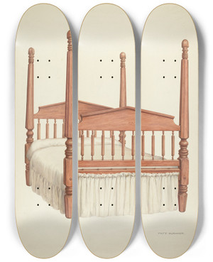 Triptych art skateboard deck of Fritz Boehmer Zoar Fourpost Bed by Fritz Boehmer