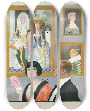 Triptych art skateboard deck of William Ely Hill The Retort Brutal by William Ely Hill (1887-1962)
