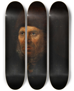 Triptych art skateboard deck of Johannes Jensen Portrait Of An Old Sailor by Johannes Jensen (1818-1873)