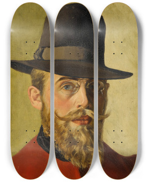 Triptych art skateboard deck of Georges Emile Lebacq Selfportrait_1 by Georges Emile Lebacq (1876-1950)