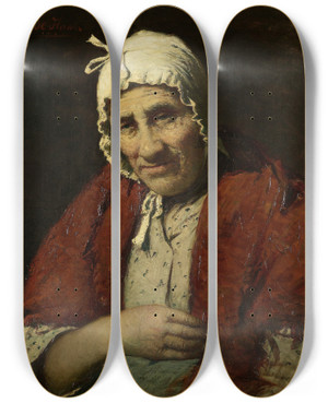 Triptych art skateboard deck of Meijer Isac De Haan Old Jewish Woman by Meijer Isac de Haan (1852-1895)