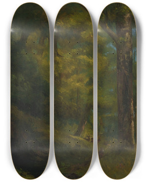Triptych art skateboard deck of Gustave Courbet Deux Chevreuils Dans La Fort by Gustave Courbet (1819-1877)
