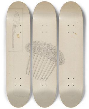 Triptych art skateboard deck of Manuel G Runyan Comb by Manuel G Runyan