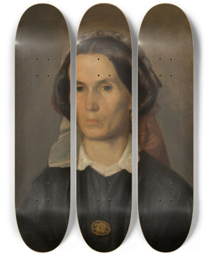 Triptych art skateboard deck of Aleksander Kotsis Portrait Of Joanna Dziubandowska by Aleksander Kotsis (1836-1877)