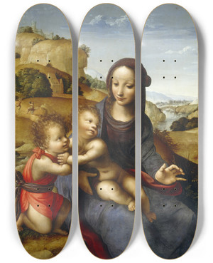 Triptych art skateboard deck of Fernando Yez De La Almedina Madonna And Child With The Infant Saint John by Fernando Yez de la Almedina (1475-1536)