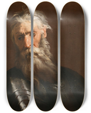 Triptych art skateboard deck of Johann Heinrich Schnfeld A Bearded Man In Armor by Johann Heinrich Schonfeld (1609-1684)