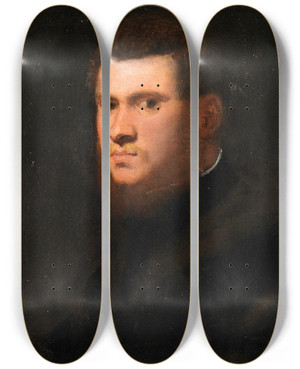 Triptych art skateboard deck of Jacopo Tintoretto Portrait Of A Man Probably Of The Mazzi Family by Jacopo Tintoretto (1518-1594)