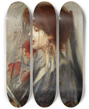 Triptych art skateboard deck of Alice Pike Barney Dream Book by Alice Pike Barney (1857-1931)