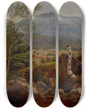 Triptych art skateboard deck of Edward W Nichols Moat Mountain North Conway Meadows New Hampshire by Edward W Nichols (1819-1871)