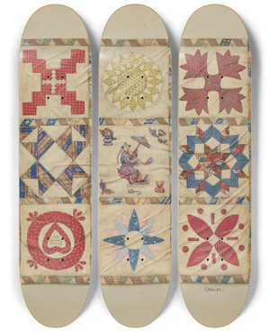 Triptych art skateboard deck of Charlotte Winter Patchwork Quilt_2 by Charlotte Winter (20-)