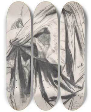 Triptych art skateboard deck of Jean Auguste Dominique Ingres Study For The Drapery Of Molire In The Apotheosis Of Homer by Jean Auguste Dominique Ingres (1780-1867)