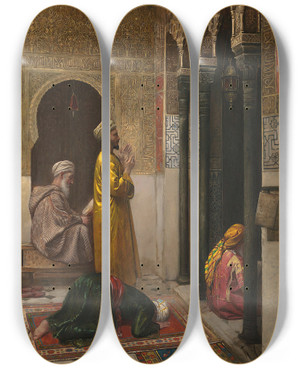 Triptych art skateboard deck of Rudolf Weisse A Moment Of Prayer by Rudolf Weisse (1869-1930)