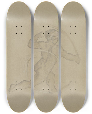 Triptych art skateboard deck of Moritz Von Schwind Putto Zwischen Ranken Laufend by Moritz Von Schwind (1804-1871)