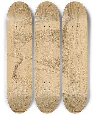 Triptych art skateboard deck of Henri De Toulouselautrec Yvette Guilbert Pl 2 by Henri de Toulouse-Lautrec (1864-1901)
