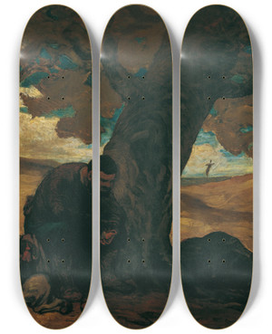 Triptych art skateboard deck of Honor Daumier Sancho Pansa Unter Einem Baum Ausruhend by Honore Daumier (1808-1879)