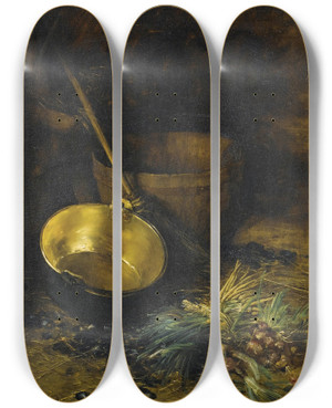 Triptych art skateboard deck of Antoine Vollon La Bassine De Cuivre by Antoine Vollon (1833-1900)
