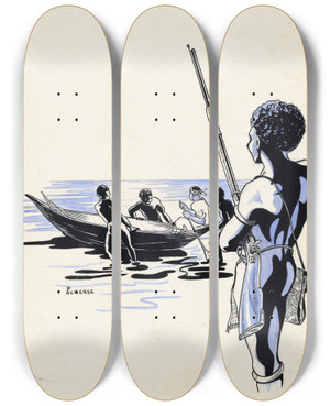 Triptych art skateboard deck of F Ockerse Nieuwguineese Jager Kijkt Naar Een Vertrekkende Boot by F Ockerse (20-)