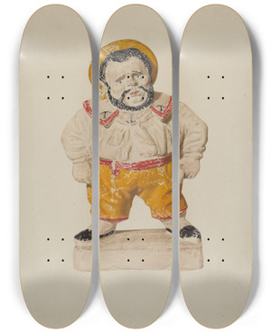 Triptych art skateboard deck of Lucille Chabot Figure Of A Sailor by Lucille Chabot