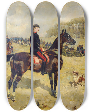 Triptych art skateboard deck of Ren Princeteau The Major Jules Tardiveau During An Inspection by Rene Princeteau (1843-1914)