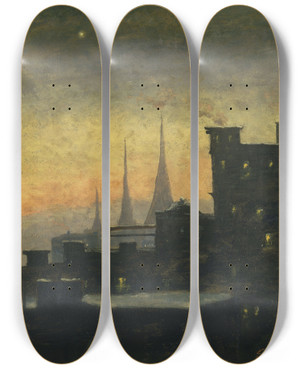 Triptych art skateboard deck of Louis Michel Eilshemius New York Roof Tops by Louis Michel Eilshemius (1864-1941) Triptych art skateboard deck of Louis Michel Eilshemius New York Roof Tops by Louis Michel Eilshemius (1864-1941)