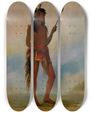 Triptych art skateboard deck of George Catlin Ahnjenahge He Who Stands On Both Sides A Distinguished Ball Player by George Catlin (1796-1872)