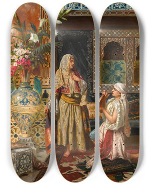 Triptych art skateboard deck of Rudolf Ernst Thefavourite by Rudolf Ernst (1854-1932)