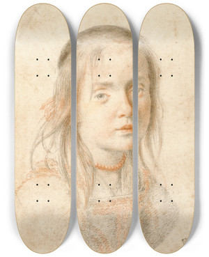 Triptych art skateboard deck of Carlo Dolci Portrait Of A Girl by Carlo Dolci (1616-1687)